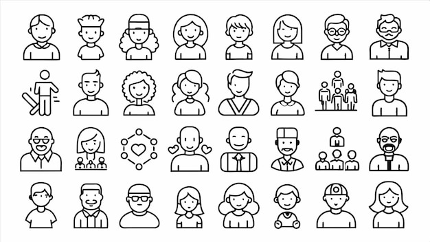 un conjunto de personas con diferentes iconos en un fondo blanco