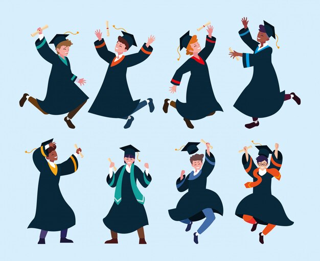 Conjunto de personas estudiantes, graduación universitaria