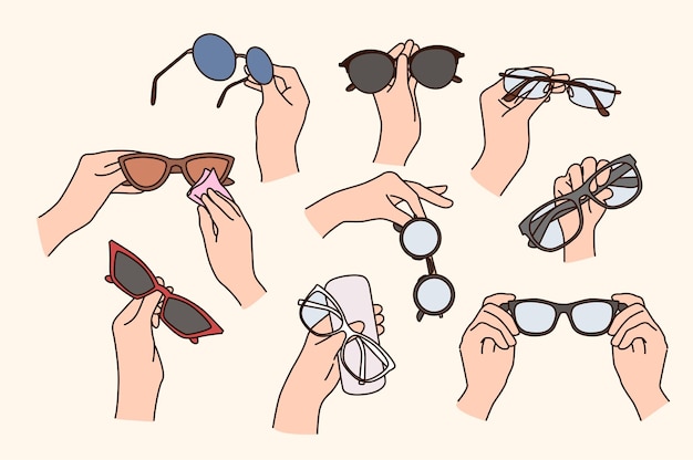 Vector conjunto de personas con gafas diversas.