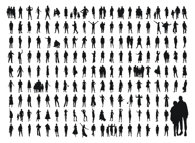 Conjunto de personas hombres y mujeres padres e hijos silueta negra