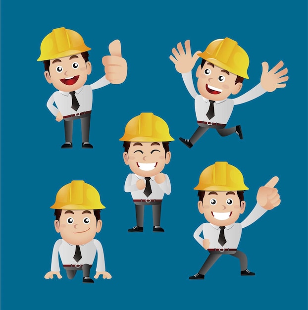 Conjunto de personas ingeniero de profesión con diferentes poses.