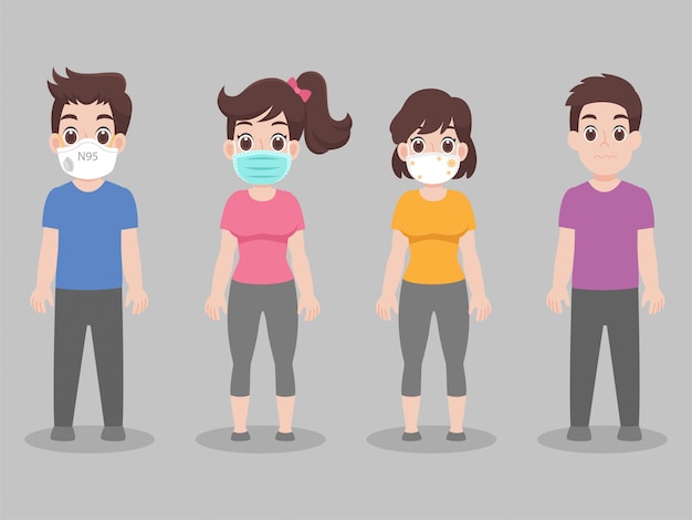 Conjunto de personas con mascarilla con diferentes tipos de mascarilla
