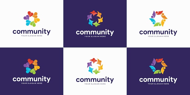 Conjunto de personas modernas y logotipo de la comunidad.