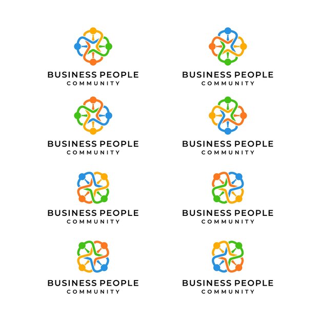 Conjunto de personas de negocios Link Connection Community Logo Design Inspiration
