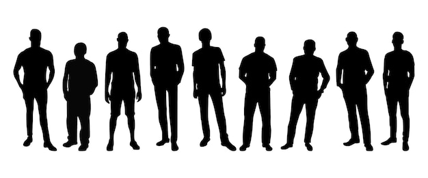 Conjunto de personas de negocios silueta hombre equipo aislado en fondo blanco