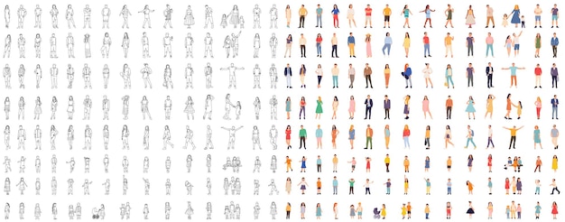 conjunto de personas y niños en vector de estilo plano