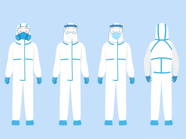 Vector conjunto de personas personaje con traje de protección personal ppe ropa