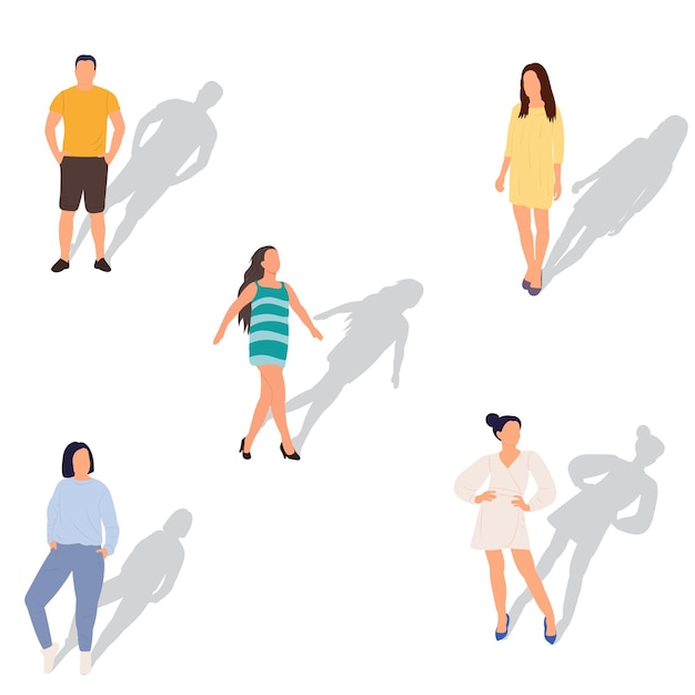 conjunto de personas de pie con sombra en el vector de fondo blanco