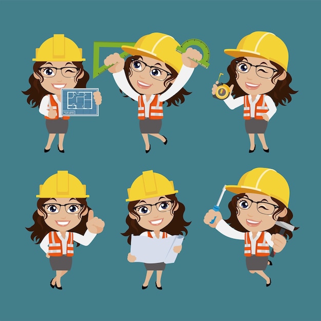 Conjunto de personas profesión conjunto de carácter constructor en diferentes poses