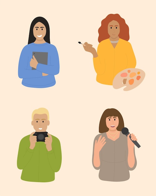 Un conjunto de personas de la profesión creativa. vector premium