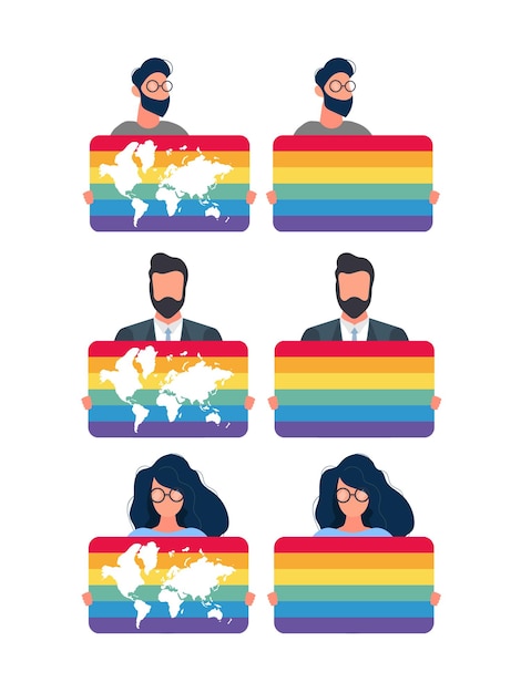 Vector un conjunto de personas que sostienen la bandera lgbt. el concepto de tolerancia hacia la comunidad lgbt. vector.