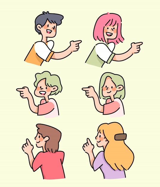 Conjunto de personas señalando ilustración de dibujos animados lindo