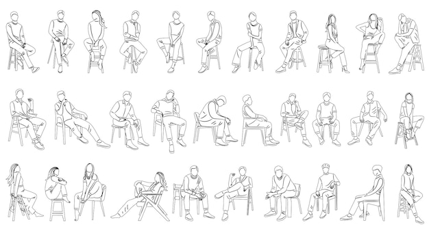 conjunto de personas sentadas boceto en el fondo blanco vector