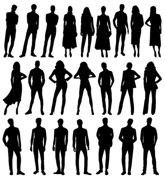 Conjunto de personas silueta negra aislado, vector