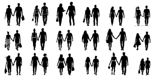 Vector conjunto de personas silueta vectorial negra niña y hombre caminando ilustración