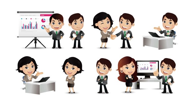 Conjunto de personas y situaciones de negocios.