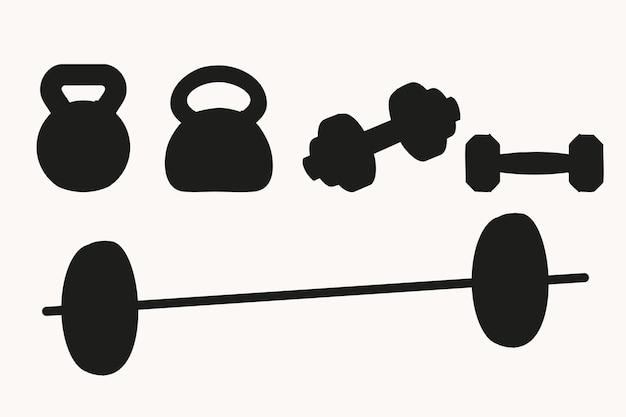 Conjunto de pesas de silueta diferente Equipo deportivo Concepto de estilo de vida saludable