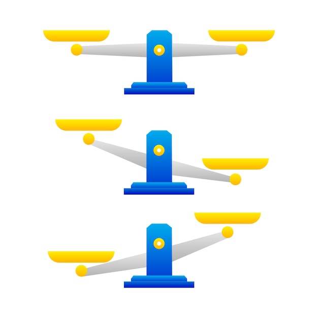 Conjunto de pesas Vagas con sartenes y base Libra cuencos en equilibrio Libra desequilibrio Ilustración vectorial