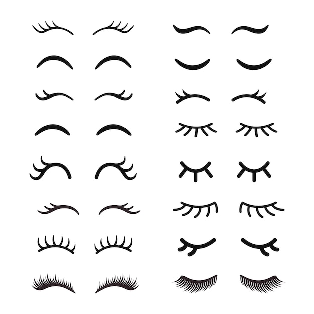 Conjunto de pestañas de dibujos animados lindo. ojos de dibujo a mano abiertos y cerrados. | Vector Premium Conjunto de pestañas de dibujos animados lindo. ojos de dibujo a mano abiertos y cerrados. | Vector Premium