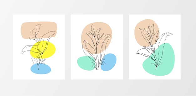 Conjunto de pétalos de arte de línea botánica, plantas. Rama de croquis dibujado a mano aislada.