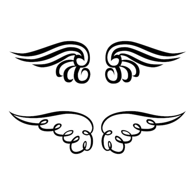 Conjunto de pictogramas de alas de pájaro o ángel de plumas abstractas vector aislado