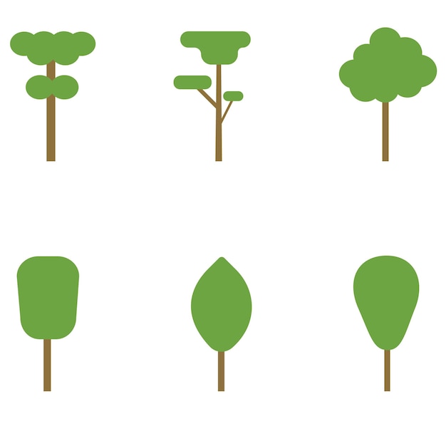 Un conjunto de pictogramas de colores de árboles para un plan de mapa arquitectónico Espacios verdes