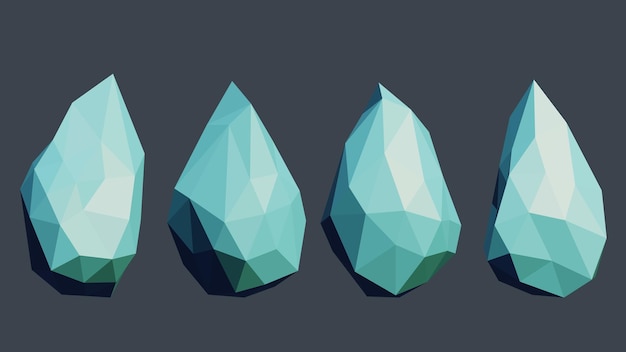 Conjunto de piedra azul poligonal, aislado sobre fondo gris. ilustración vectorial 3d