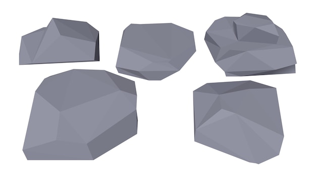 Vector conjunto de piedra poligonal. aislado sobre fondo blanco. ilustración vectorial 3d. vista isométrica. baja poli