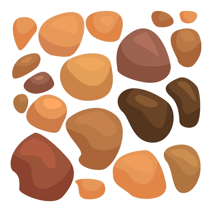 Vector conjunto de piedras marrones lisas sobre un fondo blanco