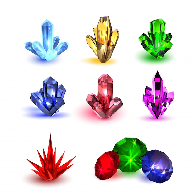 Conjunto de piedras preciosas. Gemas multicolores de diferentes formas.