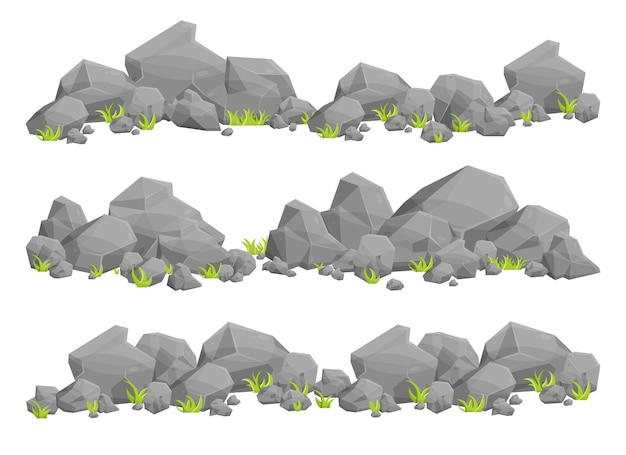 Conjunto de piedras de roca y cantos rodados en estilo de dibujos animados