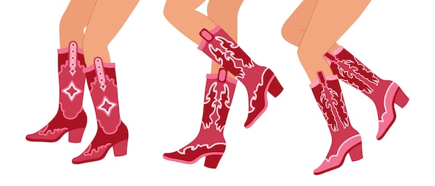 Conjunto de piernas con botas de vaquero Varias botas de vaquera Tema del oeste vaquero salvaje oeste texas