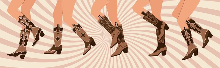Vector conjunto de piernas con botas de vaquero varias botas de vaquera tema del oeste vaquero salvaje oeste texas