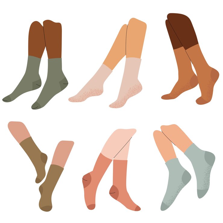 Vector conjunto de piernas en calcetines pares de pies en conjunto de calcetines ilustraciones de ropa interior femenina y masculina