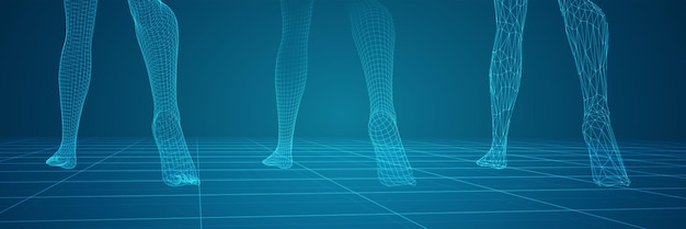 Vector conjunto de piernas femeninas 3d, paso seguro aislado sobre fondo azul.