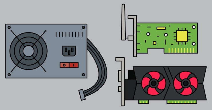 Vector conjunto de piezas de hardware de computadora