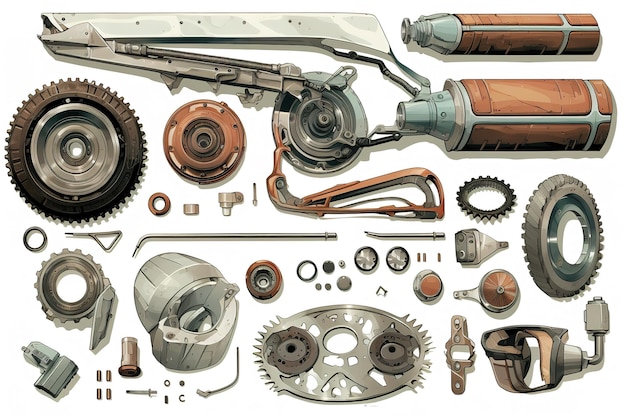 Vector conjunto de piezas de máquinas industriales en estilo doodle adecuadas para máquinas de construcción