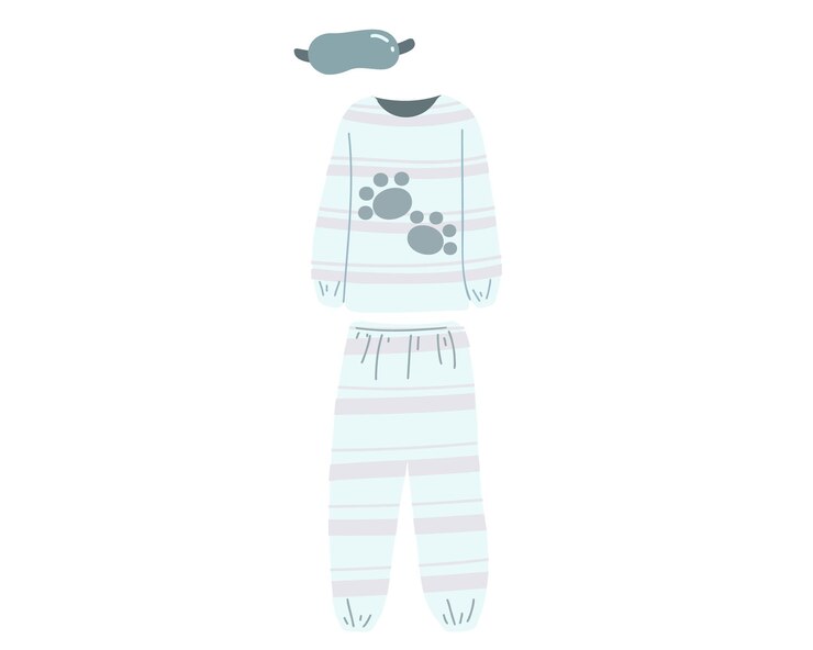 Vector conjunto de pijama acogedor, camisa, pantalones y antifaz para dormir aislado en fondo blanco.