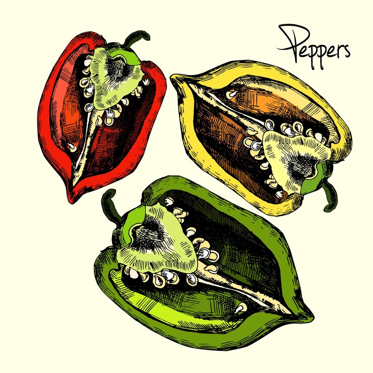 Vector conjunto de pimientos ilustraciones