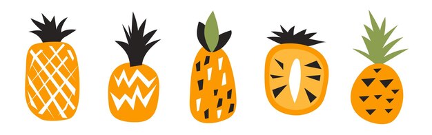 Conjunto de piña abstracta Piña simple Ilustración vectorial contemporánea de moda Colla de frutas
