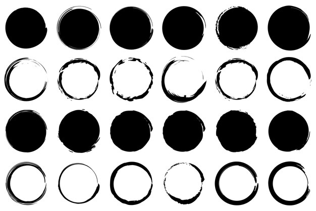 Conjunto de pinceladas de círculo grunge Marcos redondos negros Ilustración vectorial EPS 10 Imagen de stock