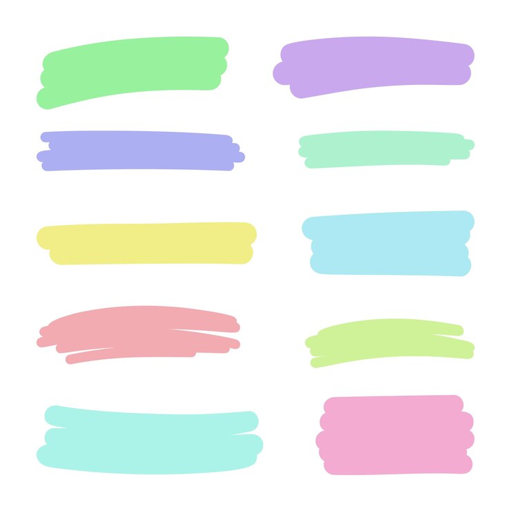 Vector un conjunto de pinceladas multicolores en tonos pastel diseño plano aislado en un fondo blanco