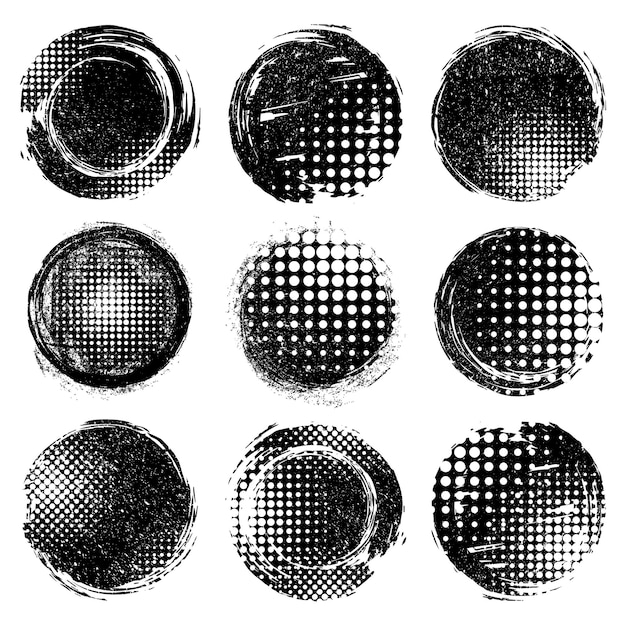 Conjunto de pinceladas negras abstractas círculos estilo grunge