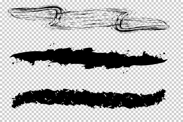 Conjunto de pinceladas negras Grunge abstractas en fondo transparente Elementos vectoriales de alta calidad para proyectos artísticos creativos y decorativos