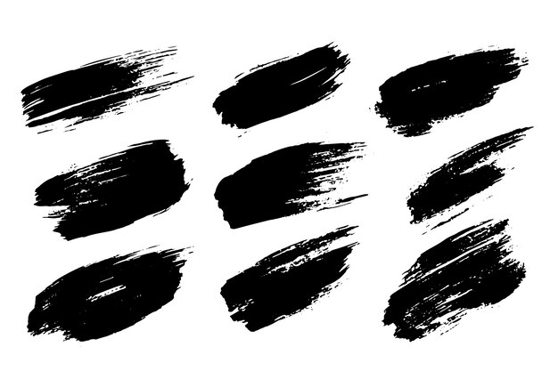 Conjunto de pinceladas negras Grunge para diseño gráfico y texturas