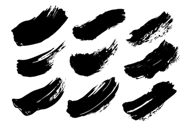Conjunto de pinceladas negras Grunge para diseño gráfico y texturas