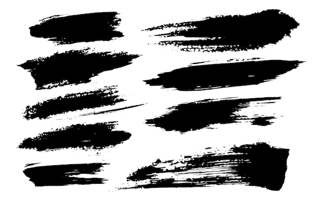 Conjunto de pinceladas negras Grunge para diseño gráfico y texturas