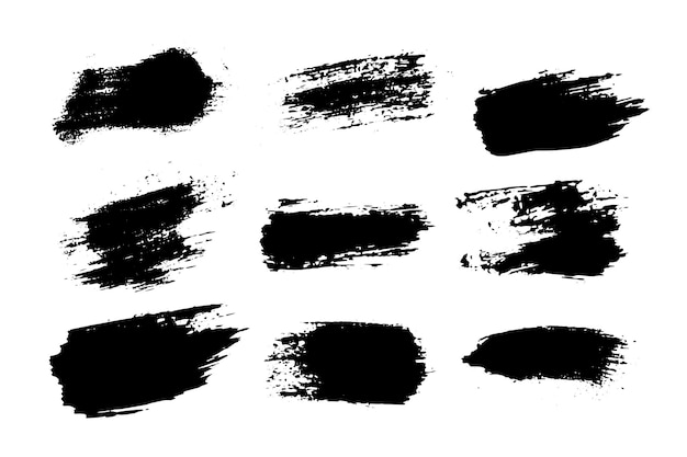 Conjunto de pinceladas negras Grunge para diseño gráfico y texturas