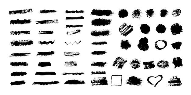 Conjunto de pinceladas vectoriales Pluma de tinta Grunge negro diseño artístico de pinceladas