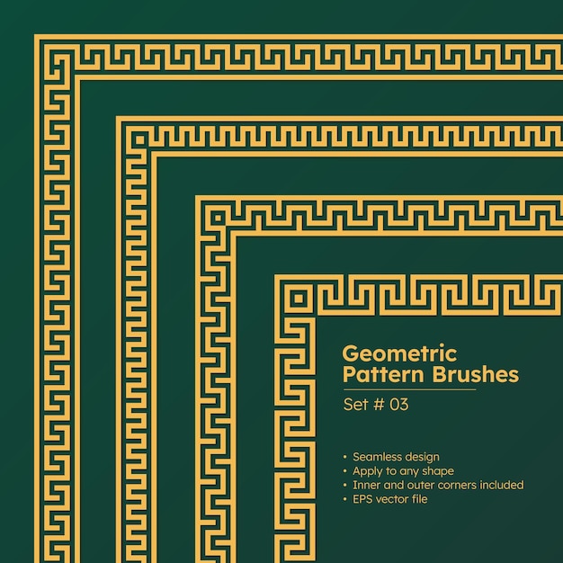 Conjunto de pinceles de patrones geométricos y hermoso diseño de bordes griegos